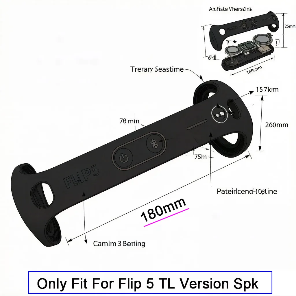 Plastikowa obudowa/pokrywa do głośnika JBL Flip 5, wymienna obudowa, czarna, wersja TL — zdjęcie produktu 2