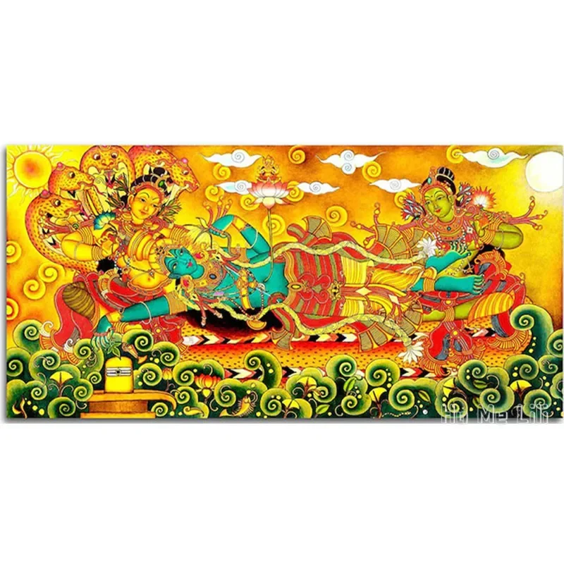 Kerala Mural Vishnu Fabric Paintings For Living Room Bedroom Canvas Paintings Wall Art