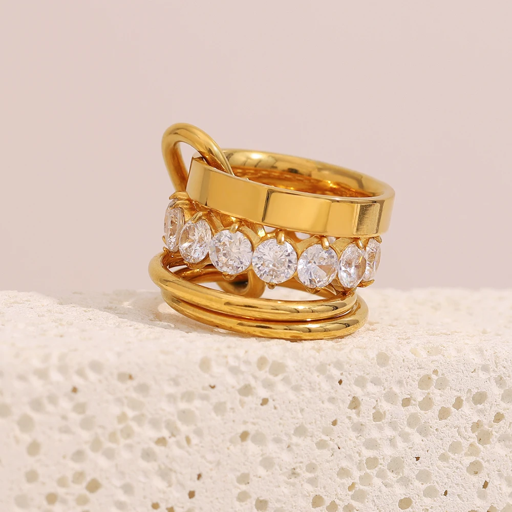 E.B.belle Nicht Feste Mehrzweckschichten Luxus Zirkon Ringe 18 Karat vergoldet Edelstahl Mode Party Hochzeit Fingerschmuck – Detail 3