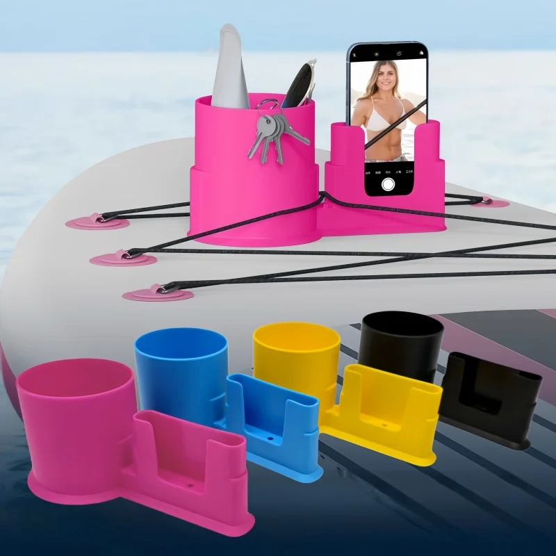 2-in-1 Anti-Kipp SUP Getränke- und Handyhalterung, Auslaufsichere Getränkeflaschenhalterung für Wassersport, Paddleboard, Kajak, Kanu