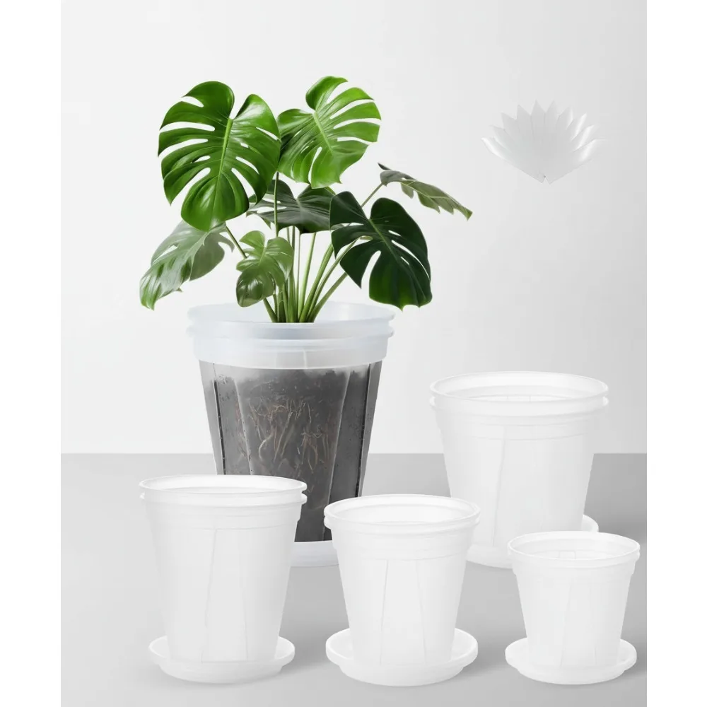 

Clear Plant Pots with Saucers, 10 Pcs Thick Plastic Nursery Pots for Monstera Succulents Indoor Outdoor