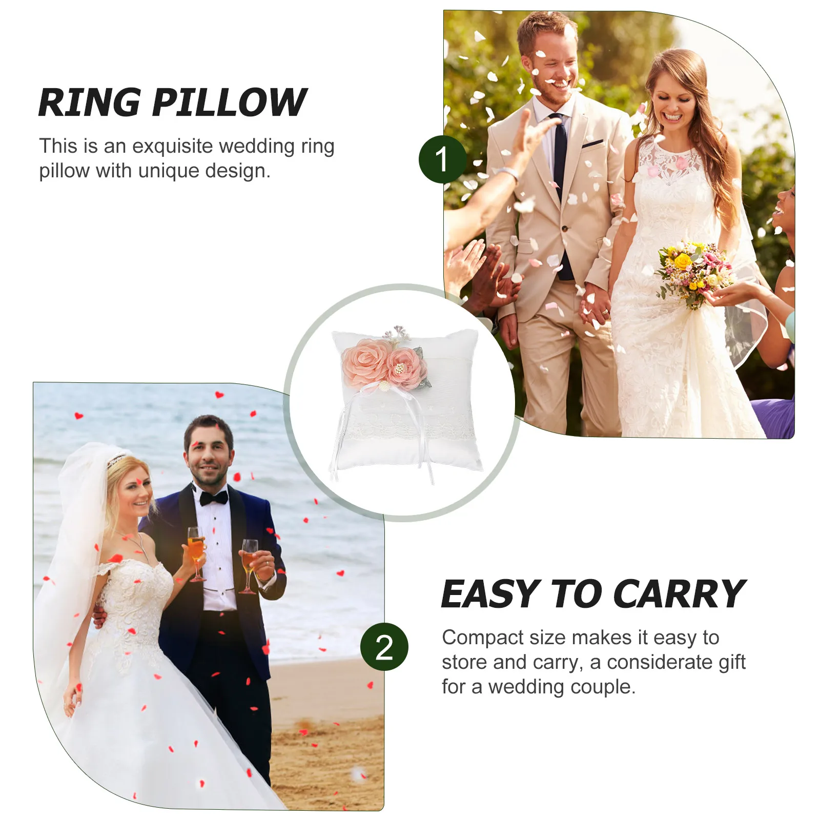 

Wedding Pillow White Flower Design Reusable Ring Cushion Compact Size For Wedding Ceremony Ring Bearer Cushion Engagement Supply