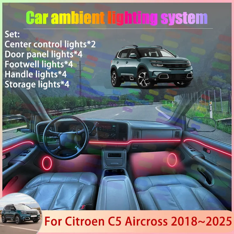 

For Citroen C5 Aircross C84 MK1 2018~2025 2019 2/18 in 1 Car Atmosphere Light Lamp RGB Shade Ensemble Streamer Atmosphere Set