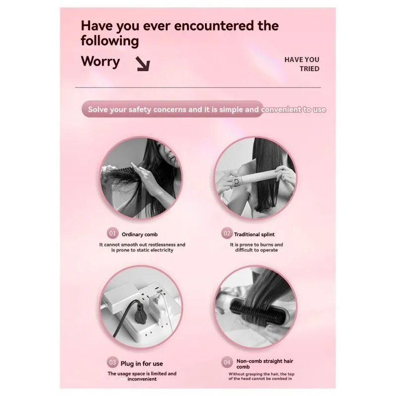 

-November USB Charging 2-In-1 Wireless Hair Straightener And Curler With 3 Temperature Settings, Portable Design