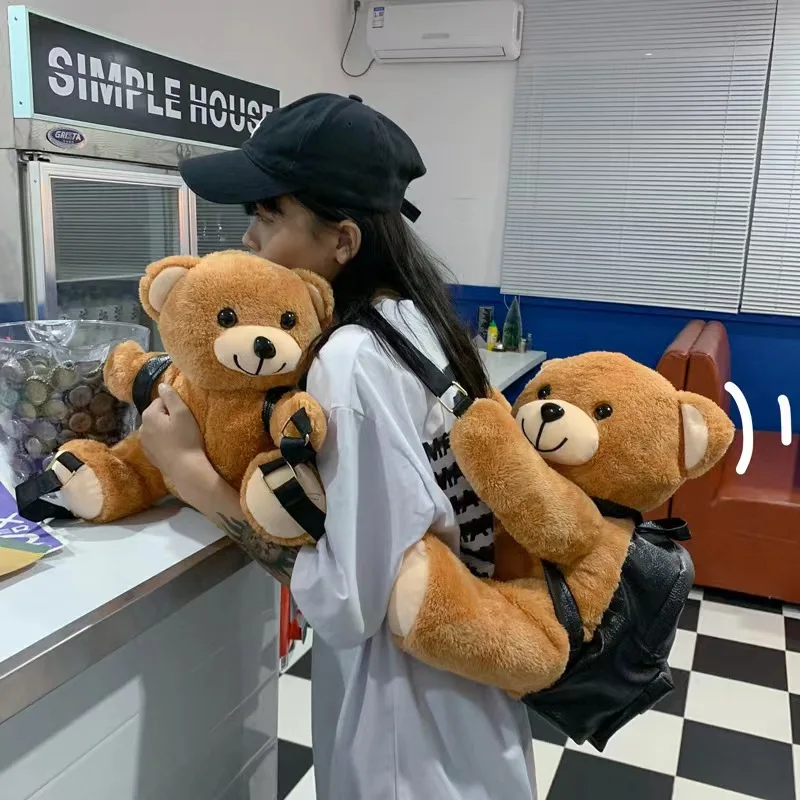 30/45cm Lovely Teddy Bear Plush Backpack Cute Motorcycle Bear Stuffed Animal Backpack Soft Toy Bear Bag Fashion Girls Woman Bag