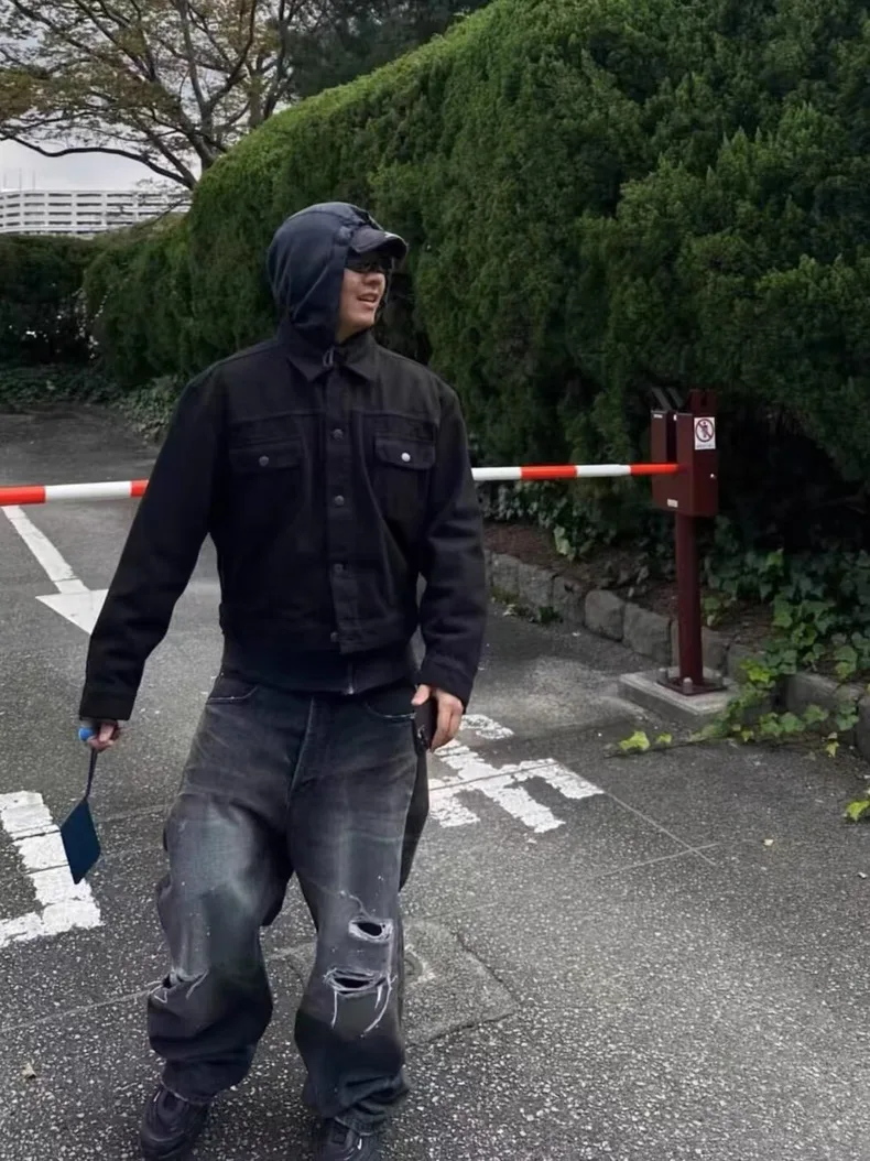 

Autonus Row Sle Waed Fce ort Широкий джинсовый тюнер Youth Faion Urban с откидным воротником и застежкой на одной пуговице Цвет