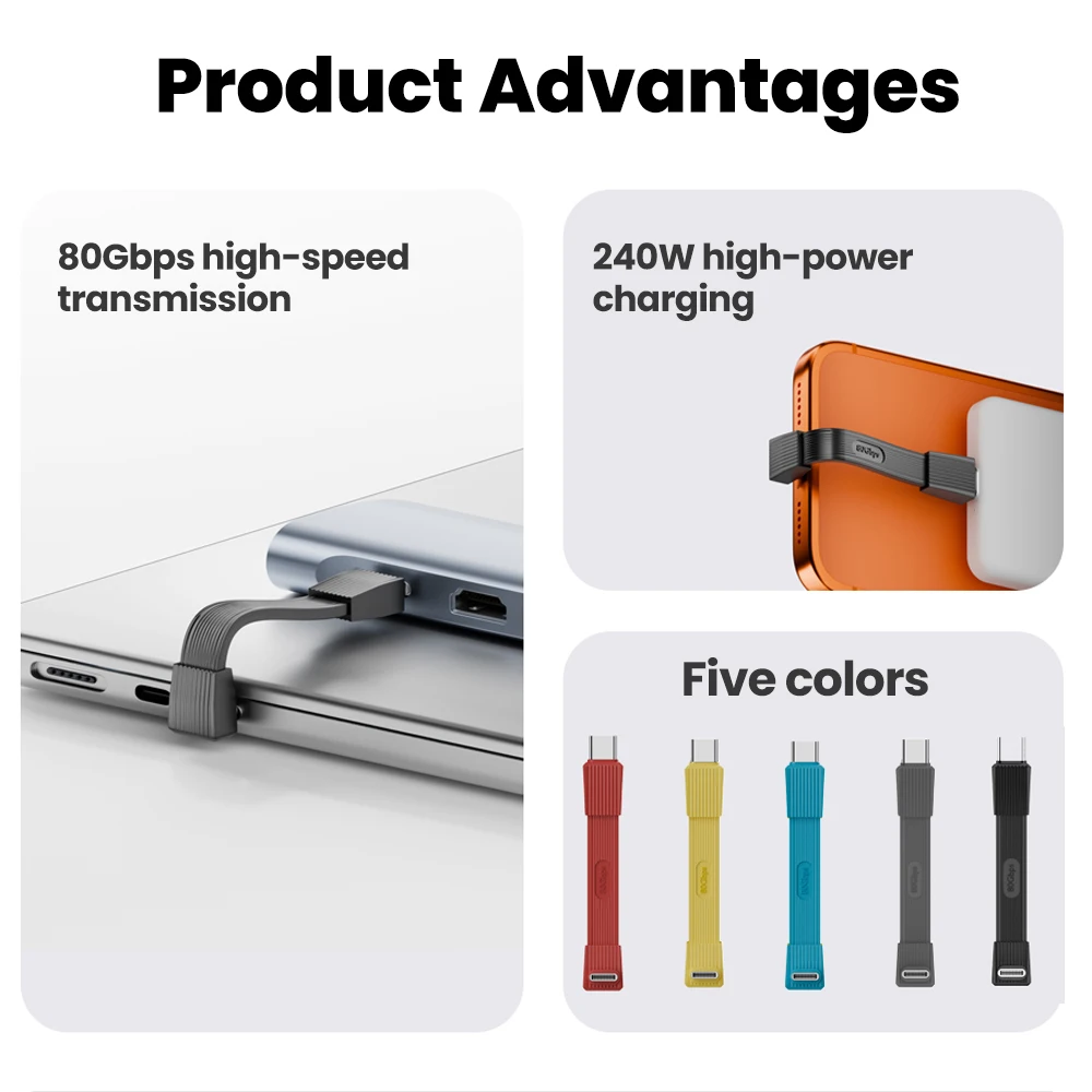 Full-Featured USB4 240W Fast Charging Cable Portable Short Cable 80Gbps USB C To Type C Cable for iphone 15 16 17 Samsung Huawei