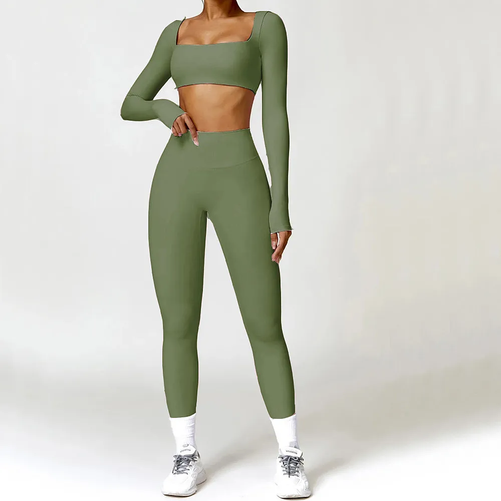 2024 1/2PCS Nylon Pad Yoga Set Women Workout Pant Sport Gym Fitness Long Sleeve Crop Top High Waist Leggings Active Suits