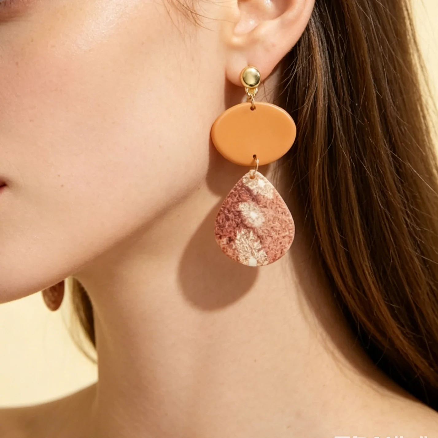 Rough Surface Mate Earthy Textured Polymer Clay Earrings French Style Floral Pattern Drop Earrings Romantic Boho Dangle Jewelry