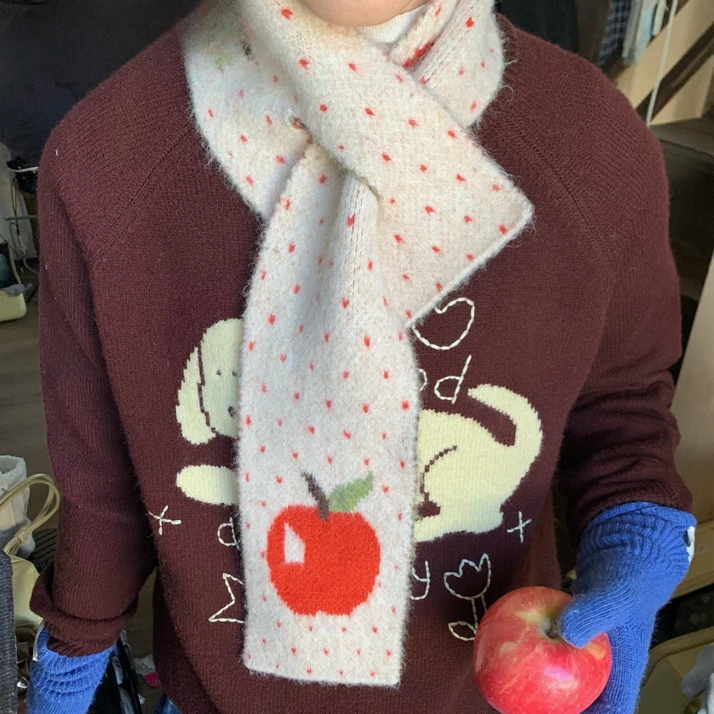 

Рождественский специальный вязаный шарф с красным яблоком, милый шарф Jk для девочек, японский новогодний подарок, удобный теплый уличный шарф с крестом