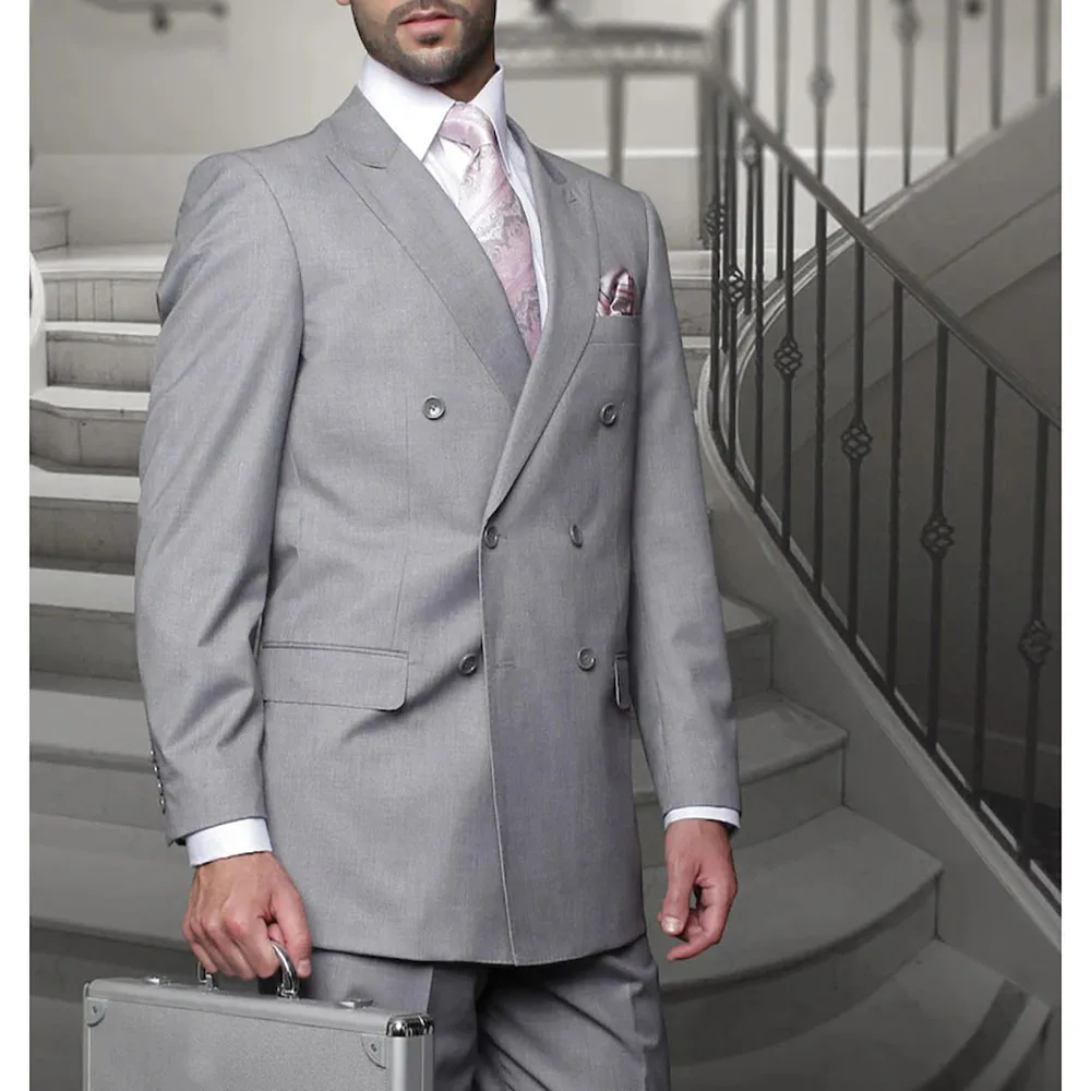 

High Quality Double Breasted Peak Lapel Men Suits Formal Business Smart Casual Male Clothing Tailor 2 Piece Jacket Pants Sets