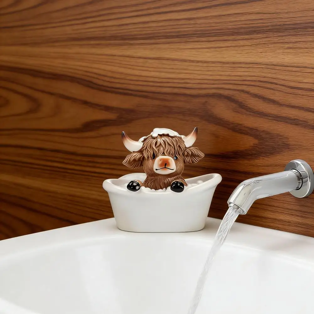 

Highland Cow Decoration 3pcs Highland Cow Bathroom Figurine Set Resin Cattle Statue Sculpture Reading Book Toilet Paper