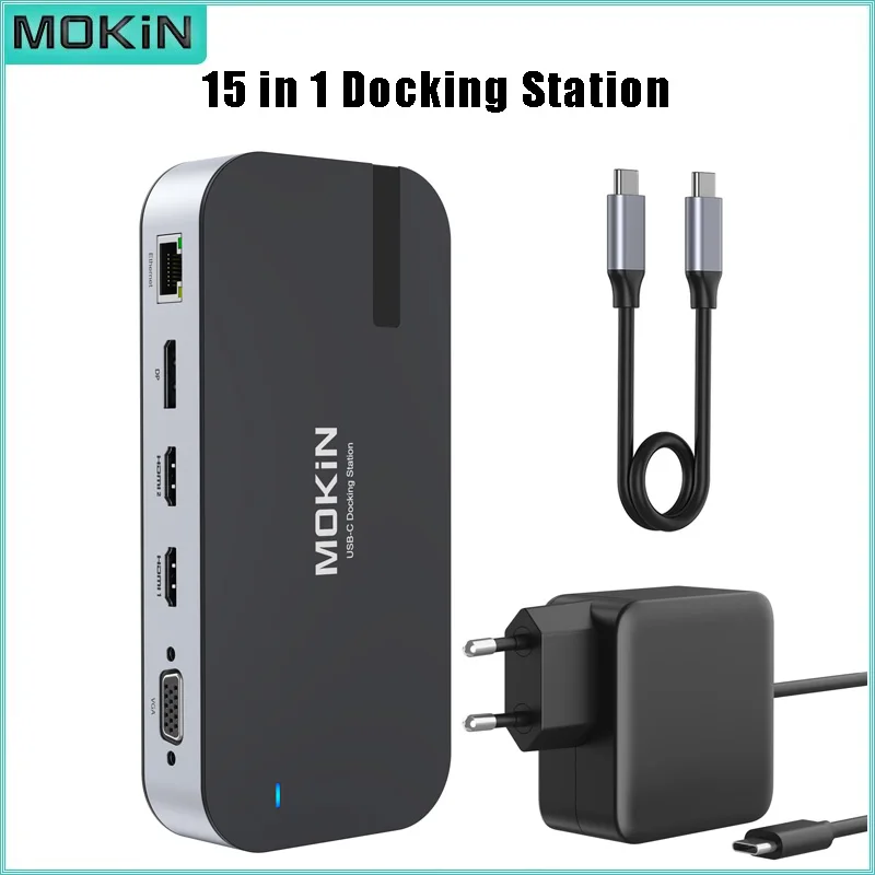 MOKiN 15 in 1 Docking Station USB C Hub 4K 2 HDMI Display Port VGA RJ45 USB C Docking Station for Windows Thinkpad PC Accesorios