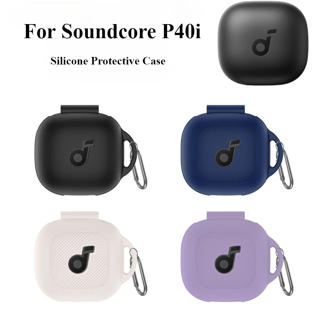 

Silicone Case For Anker Soundcore P40i Earbuds Charging Case with Carabiner Full Body Protective Cover Shockproof Portable Cover
