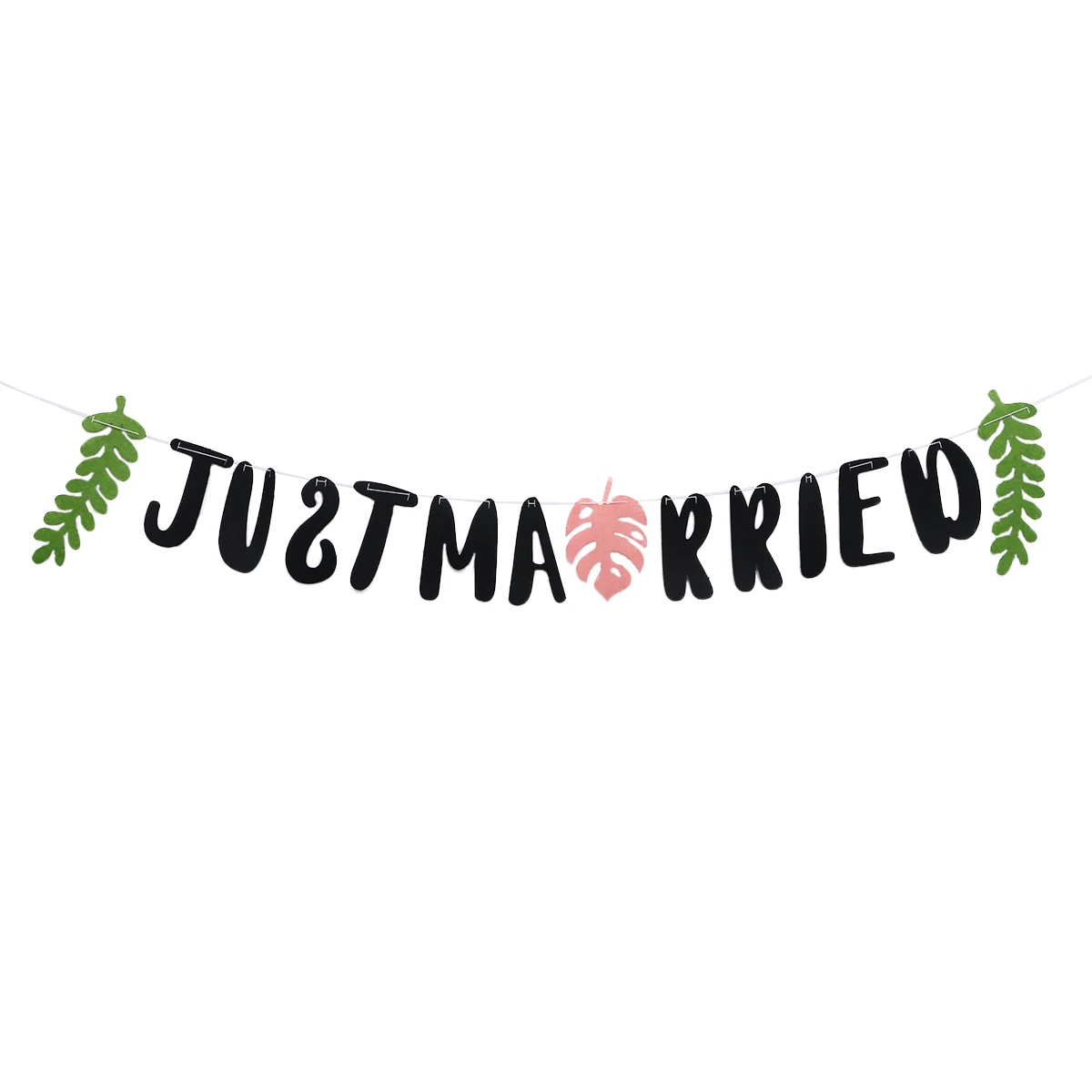 

1pc Just Married Wedding Banners Party Decoration Flags Hanging Decor For Wall Window Door Garlands Bride Groom Leaves Pattern