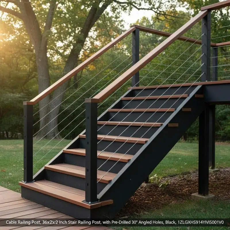 Draadbalusterkolom 36x2x2 inch voor trap, veranda, 30 °   Gehoekte opening Horizontaal Gebogen armband Enkelvoudig verpakt Zwart