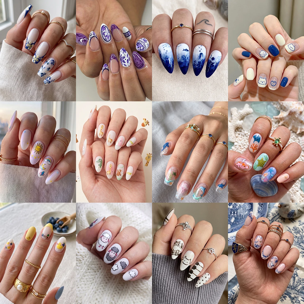 23Pcs colorful 3D nail art stickers, cute animals, French lines, flowers, sunflowers, ocean salons, summer vacation nail art