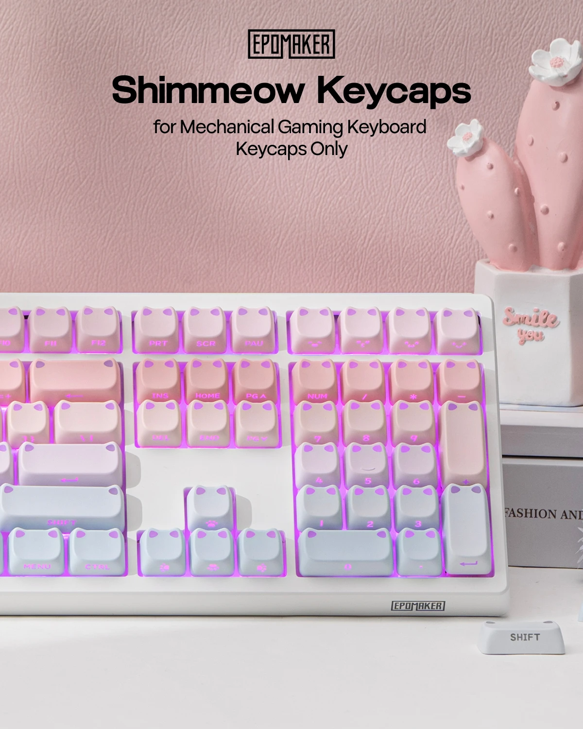 EPOMAKER Shimmeow Keycaps Set 113 MAO Profile Side-Printed Shine Through Keyaps for 60%/65%/75%/TKL/96%/Full-Sized ANSI Layout