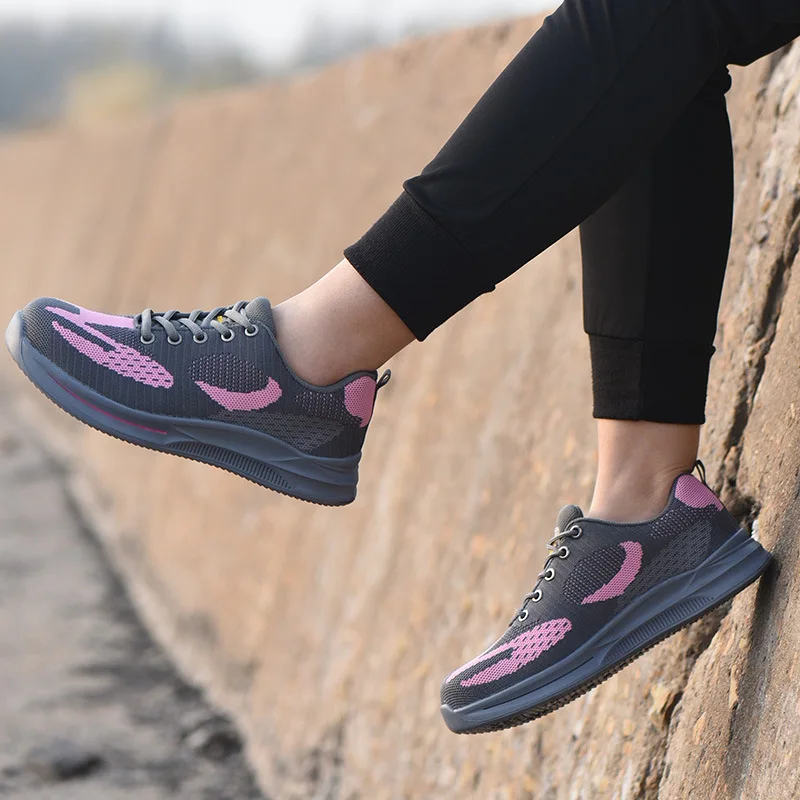 womens fashion steel toe caps work safety shoes breathable mesh worker security boots ladies non-slip safe sneakers protection