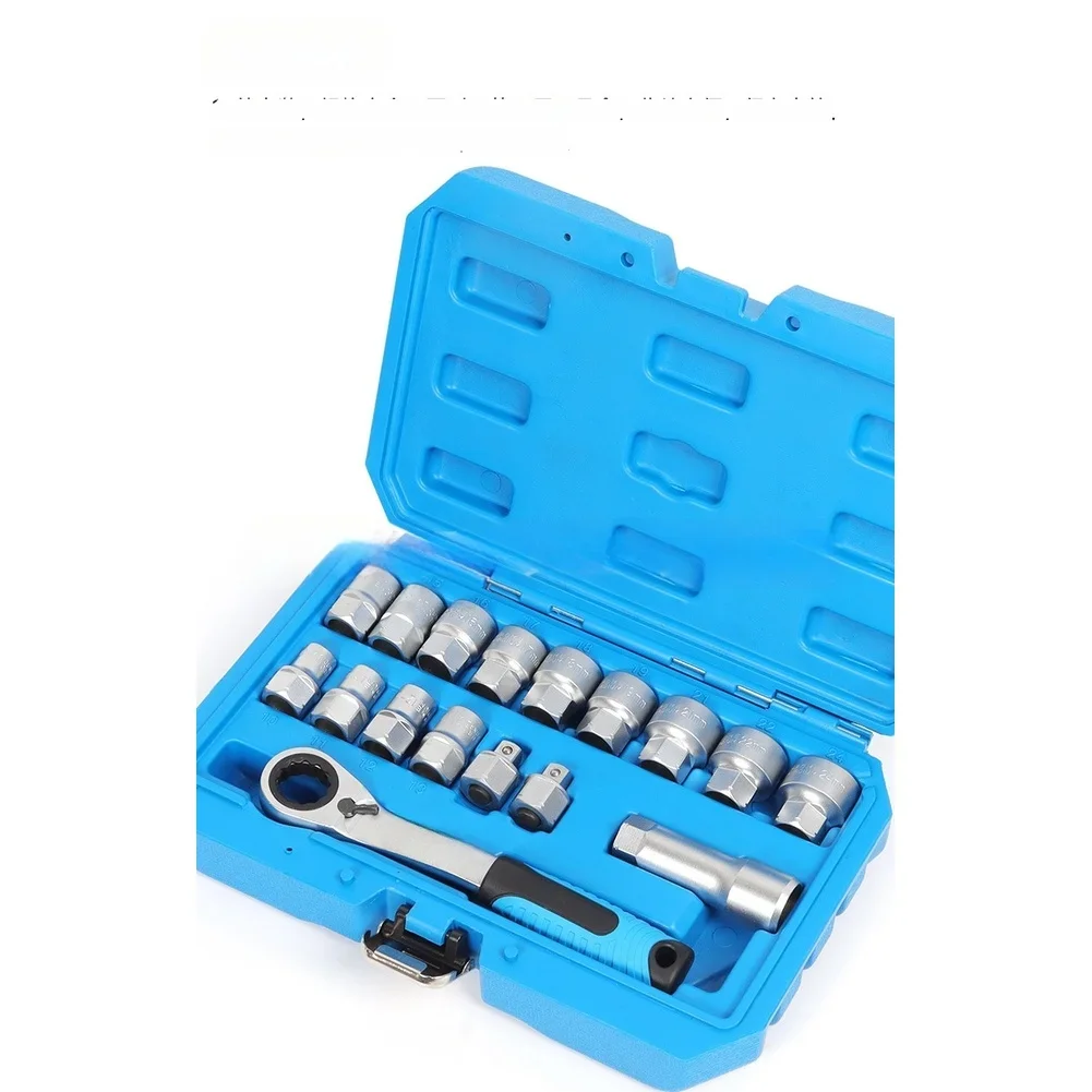 Professional 29 Pc Chrome Vanadium Ratchet Socket Kit 12 Point Metric Sizes For Car Truck Motorcycle Engine Work