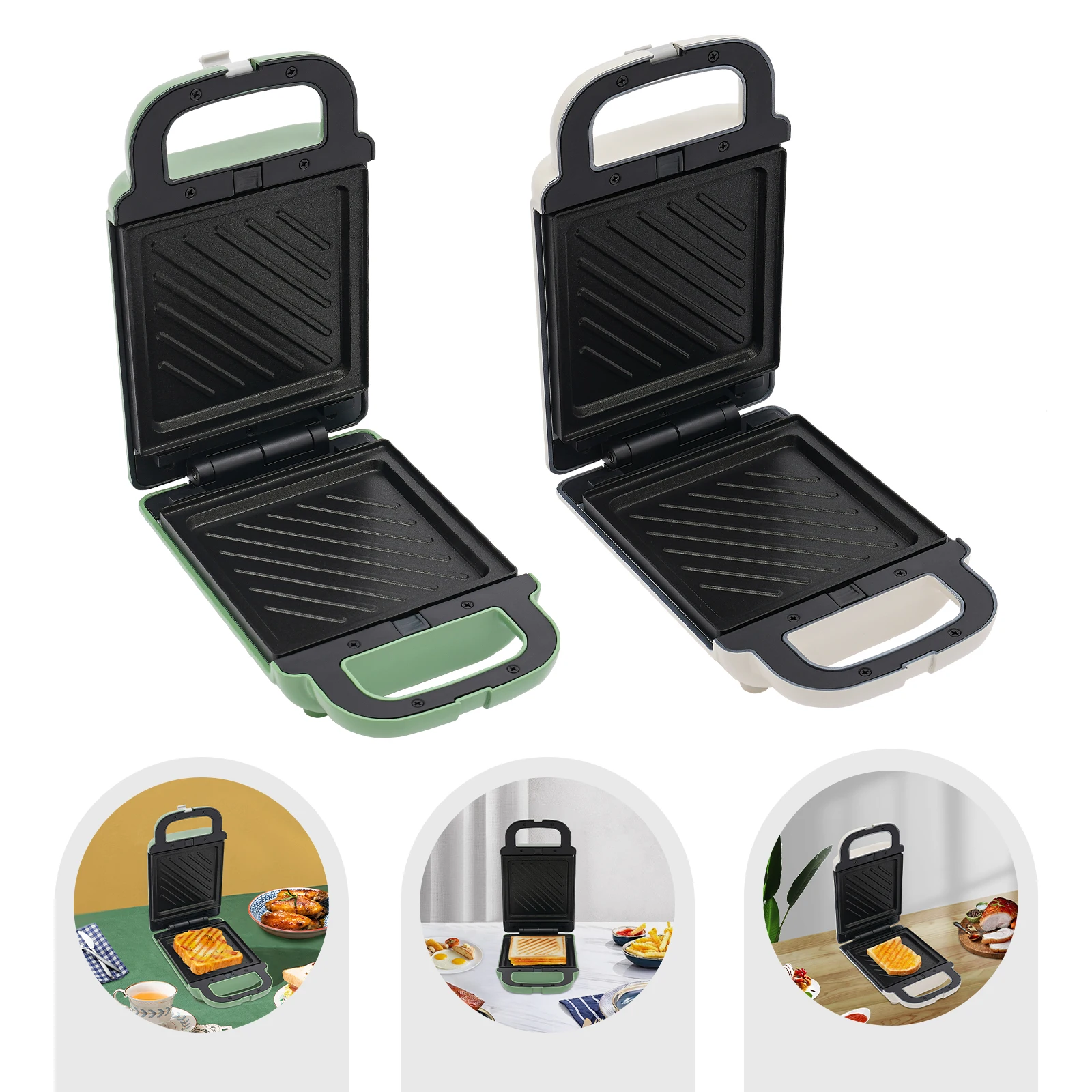 Máquina para hacer sándwiches de aluminio fundido, máquina de desayuno de escritorio blanca/verde de 110V, 15x24cm para hacer sándwiches en casa