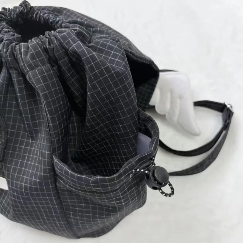 Embroidery Cat Backpacks Back To School Grid Y2K Star Wing Backpacks Versatile Symbol Drawstring Rope Large Capacity Backpacks