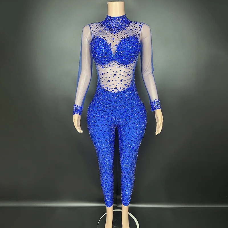 الفاخرة الراين شبكة شفافة بذلة سيدة مساء حفلة موسيقية الماس عيد ميلاد احتفال الزي المرحلة ارتداء #5