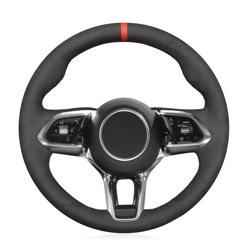 Black Faux Suede Soft Car Steering Wheel Cover Braid for Jaguar E-Pace X540 F-Pace X761 I-Pace XE X760 XF X260 XJ X351 2018-2024