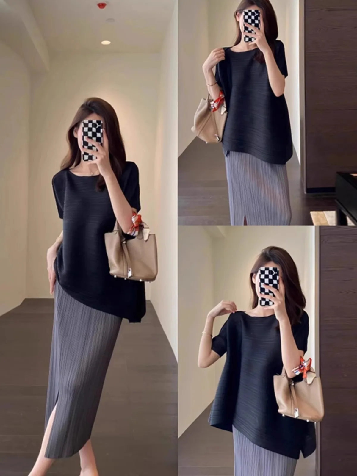 

New Summer Outfit Women's Pure Color Comfortable Wide Fit Top And Wrap around Skirt Elegant Lady Style Commute Simple Design