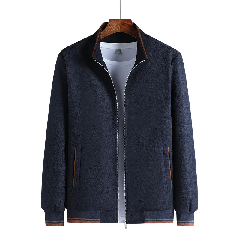 UHYTGF Autumn Winter Woolen Jackets Men's Long-Sleeved Zipper Youth Fashion Men Coat Casual Big Size Outerwear Men's Clothing 76