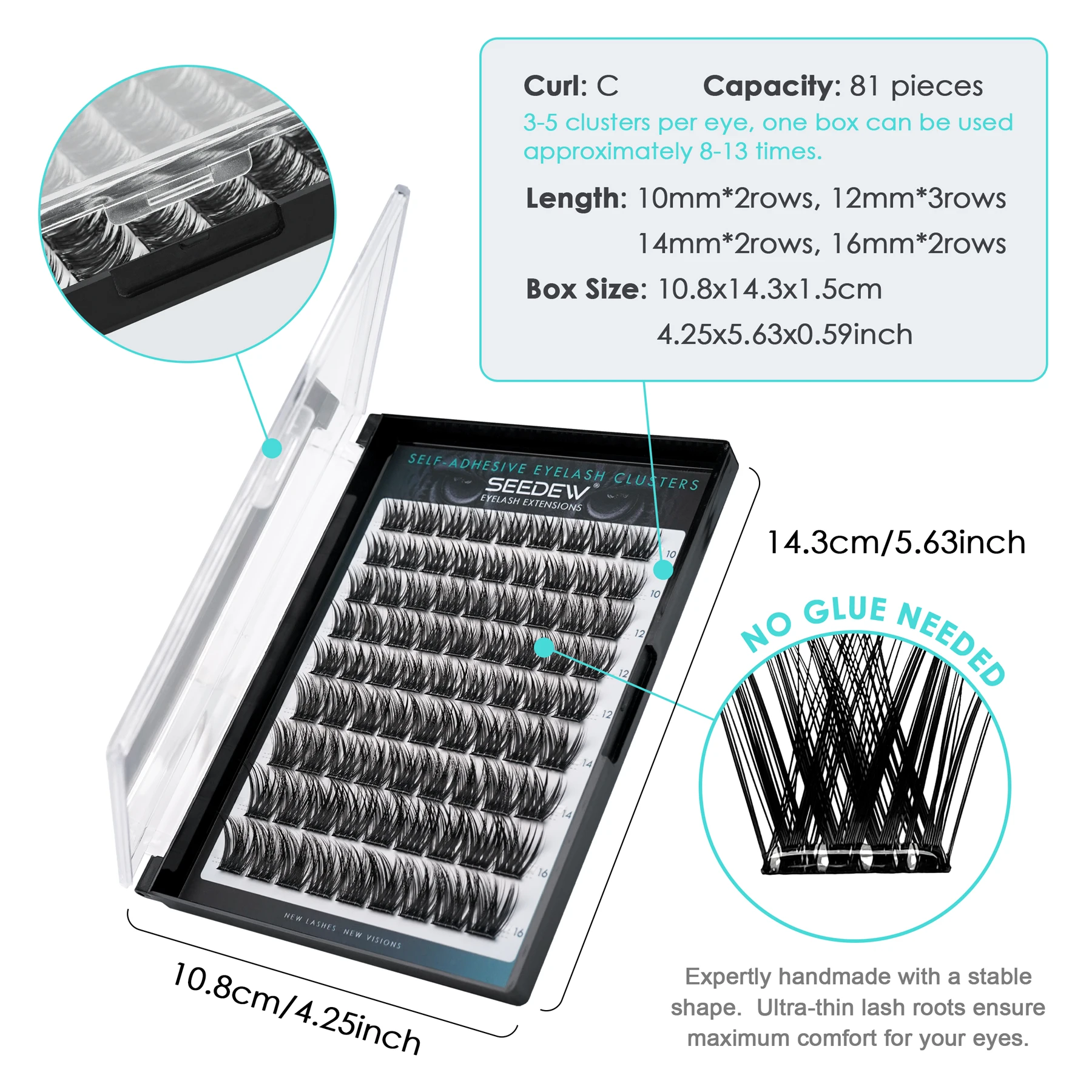 Seedew 81 Stuks GEEN Lijm Nodig Zelfklevende Wimpers Cluster Wimpers 0.07 C 10-16mm DIY wimpers Extension Super Dikke