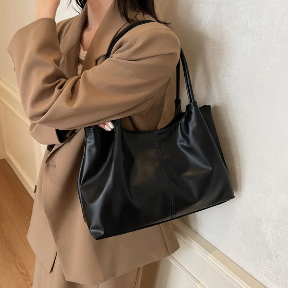 

Versatile Large Capacity PU Leather Shoulder Bag French Style Casual Underarm bag Handbag Solid Tote Bag Vacation