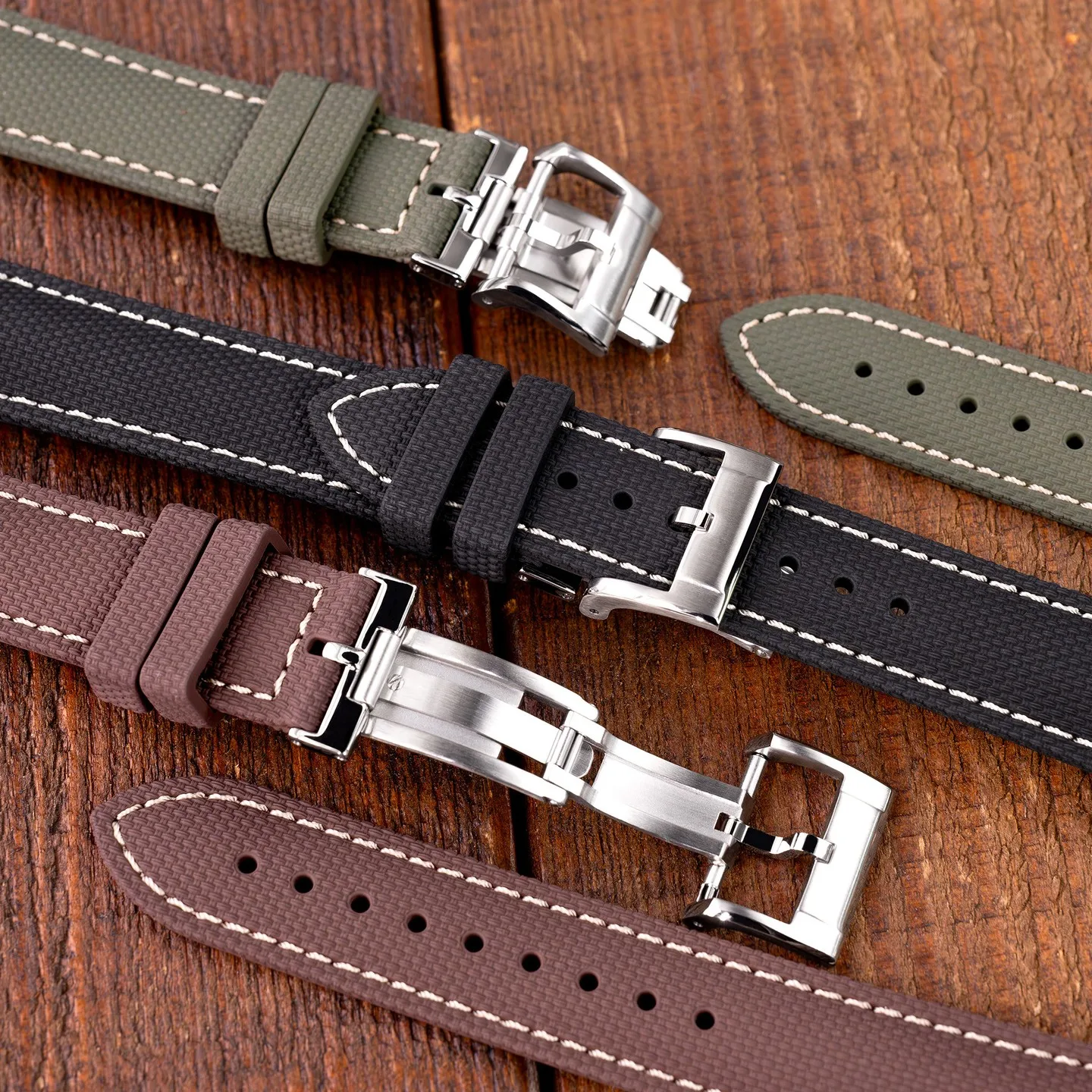 FKM Rubber Watch Strap Sailcloth Pattern 18mm 19mm 20mm 21mm 22mm Quick Release Soft Waterproof Dive Watch Band Butterfly Buckle