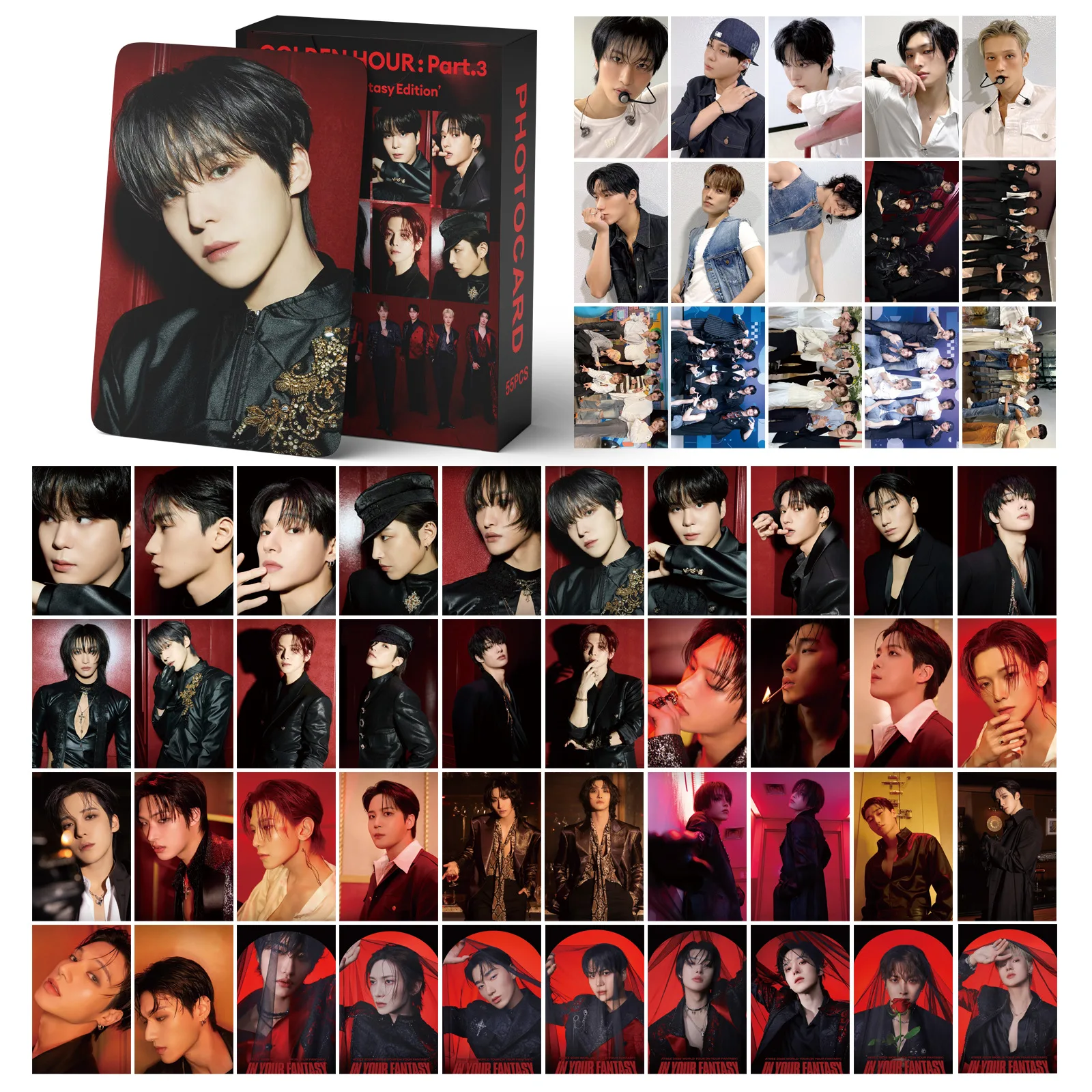 55pcs/set ATEEZ In Your Fantasy GOLDEN HOUR : Part.3 lomo Star Photocards Photo Lomo Cards Fans Collection Printed Cards
