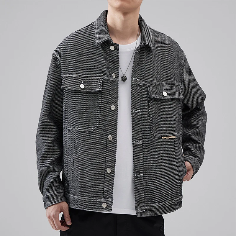 2024 Autumn New Japanese Style Men's Clothing Fashion Polo Collar Denim Jacket Men's Versatile Retro Casual Y2K Coat