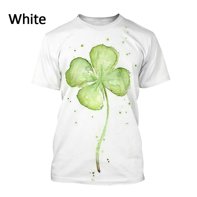 

Men and Women Casual Fashion Good Lucky Plant Printed T Shirt New Four Leaf Clover Short-sleeved T Shirt Harajuku Streetwear