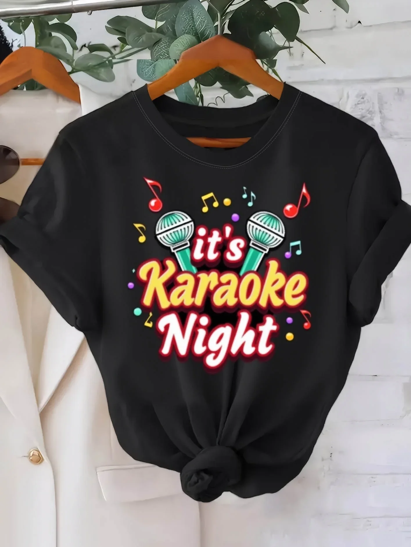 Women's Short Sleeve T-shirt It's Karaoke Night Letter Print Crew Neck Casual Daily Fitted Comfort Tee for Summer & Spring