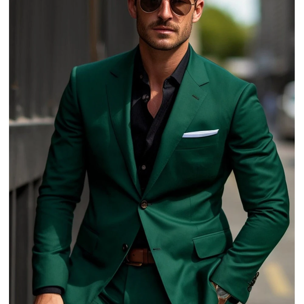 

Chic Green Men's Suits Formal Prom Party Costume Homme Single Breasted Notch Lapel Regular Length 2 Piece Jacket Pants Outfits