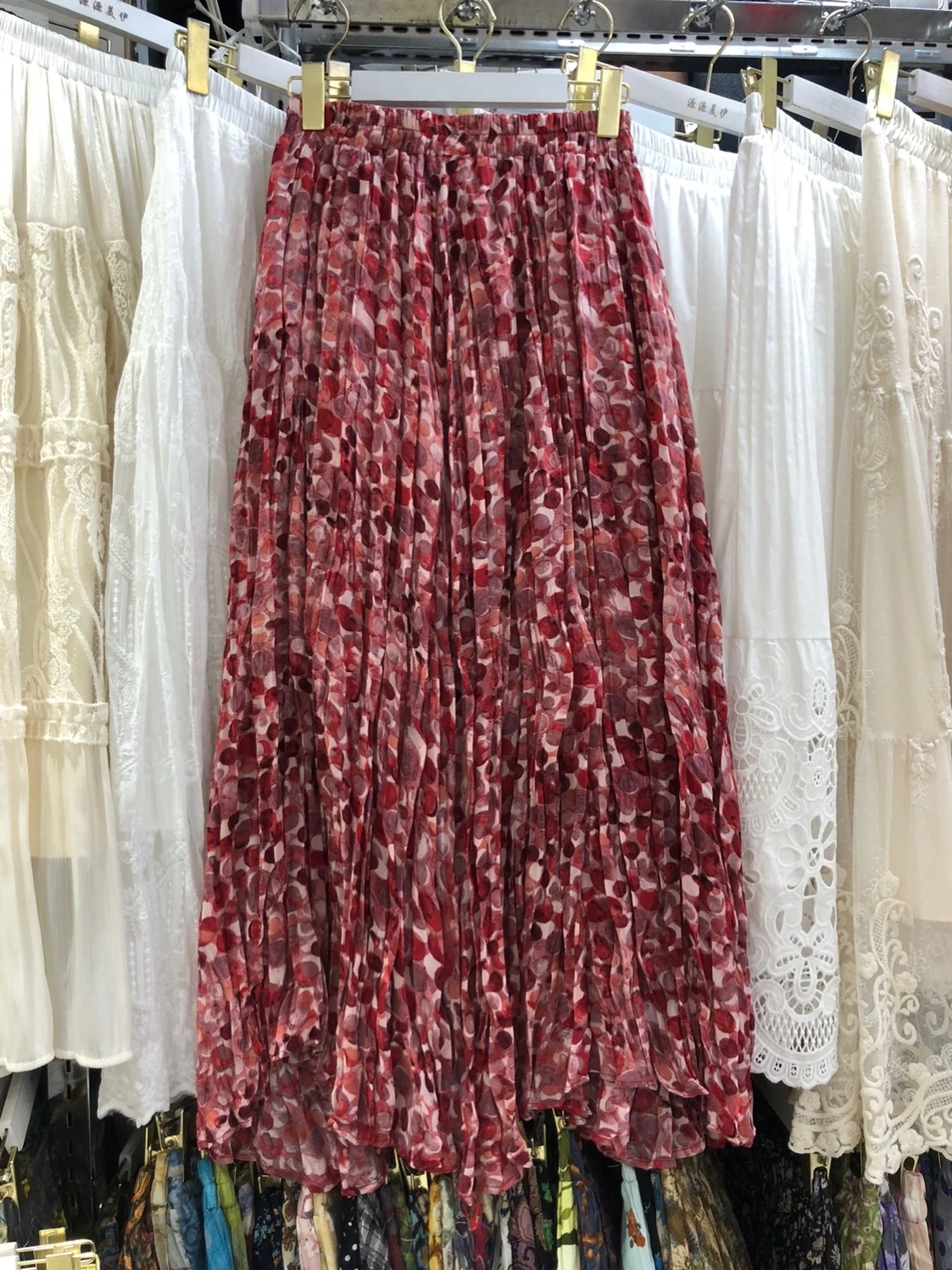 Floral Print Half-length Skirt Women's Summer Travel Outfit Hanging Drapery Slimming A-line Skirt High Waist Polyester Fiber