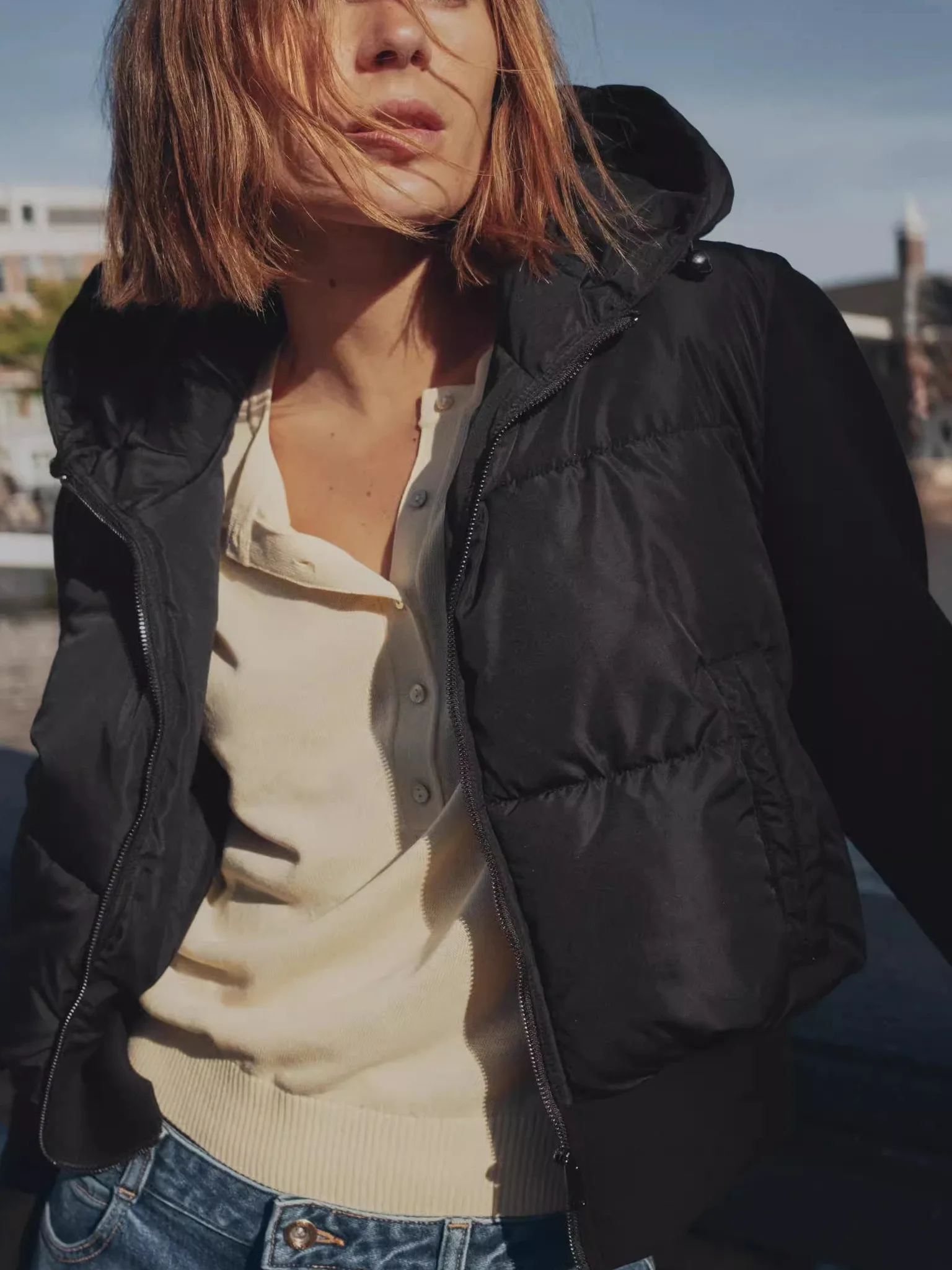 New Autumn Winter Bla Casual Patchwork Cotton Jaet Women's Hooded Coat Warmth Outerwear Korean Sle Straight Cut Long Sl...