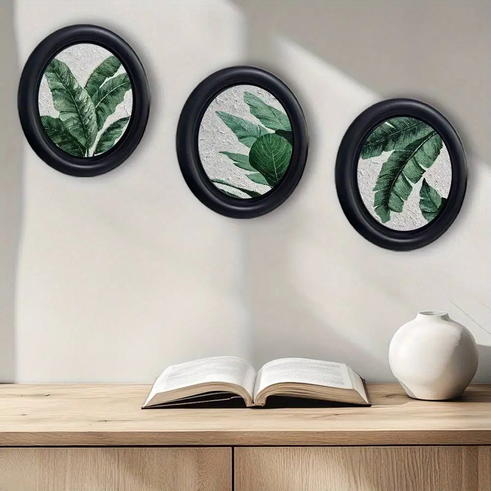 Tropical Banana Leaf Green Plant Art Wooden Elliptical Photo Frame, Perfect for Home & Holiday Decoration, Great Gift Choice