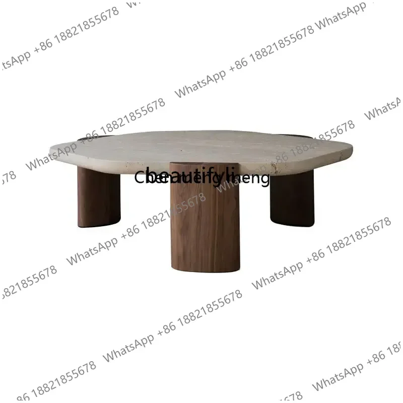 new Nordic Style round Natural Cave Stone Marble Tea Table Solid Wood Coffee Table ss 8617