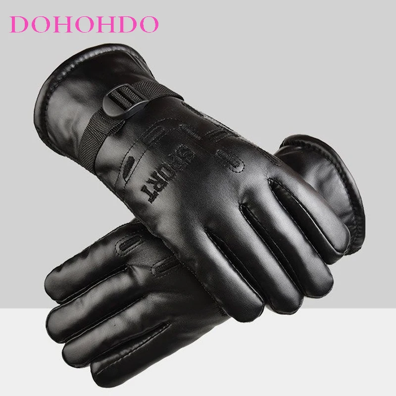 الشتاء زائد المخملية سماكة عدم الانزلاق الدافئة مقاوم للماء يندبروف ركوب الرجال دراجة نارية قفازات جلدية قفازات سوداء دافئة Guantes #2