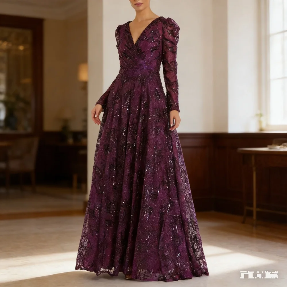 

Customized Elegant Long Purple Evening Dresses for Women Floor-Length A-Line Special Events Prom Party Wedding Dress 2026