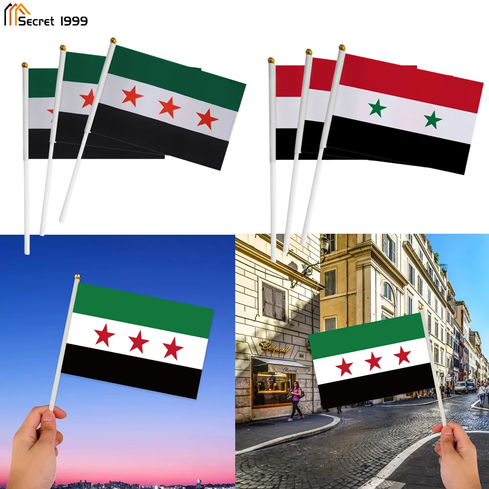 10PCS flags Syria flag The Syrian Arab Republic Syrian three star flag Banner with plastic flagpoles