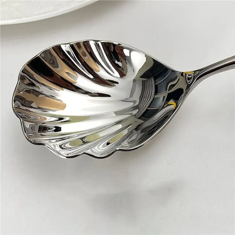 WORTHOWN-2X Stainless Steel Tableware Shell Spoons With High-End Gourd-Handled For Household Hotel Serving Cafeteria Shares