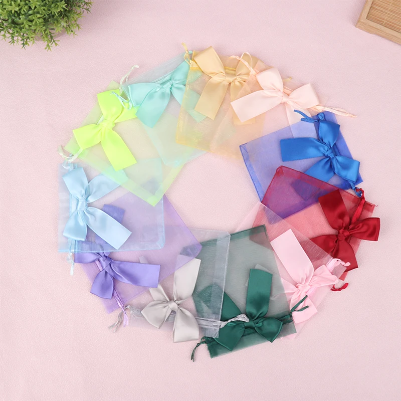 10Pcs Organza Gift Bags Transparent Drawstring Pouch Jewelry Organizer Earring Packaging Party Candy Bag With Ribbon