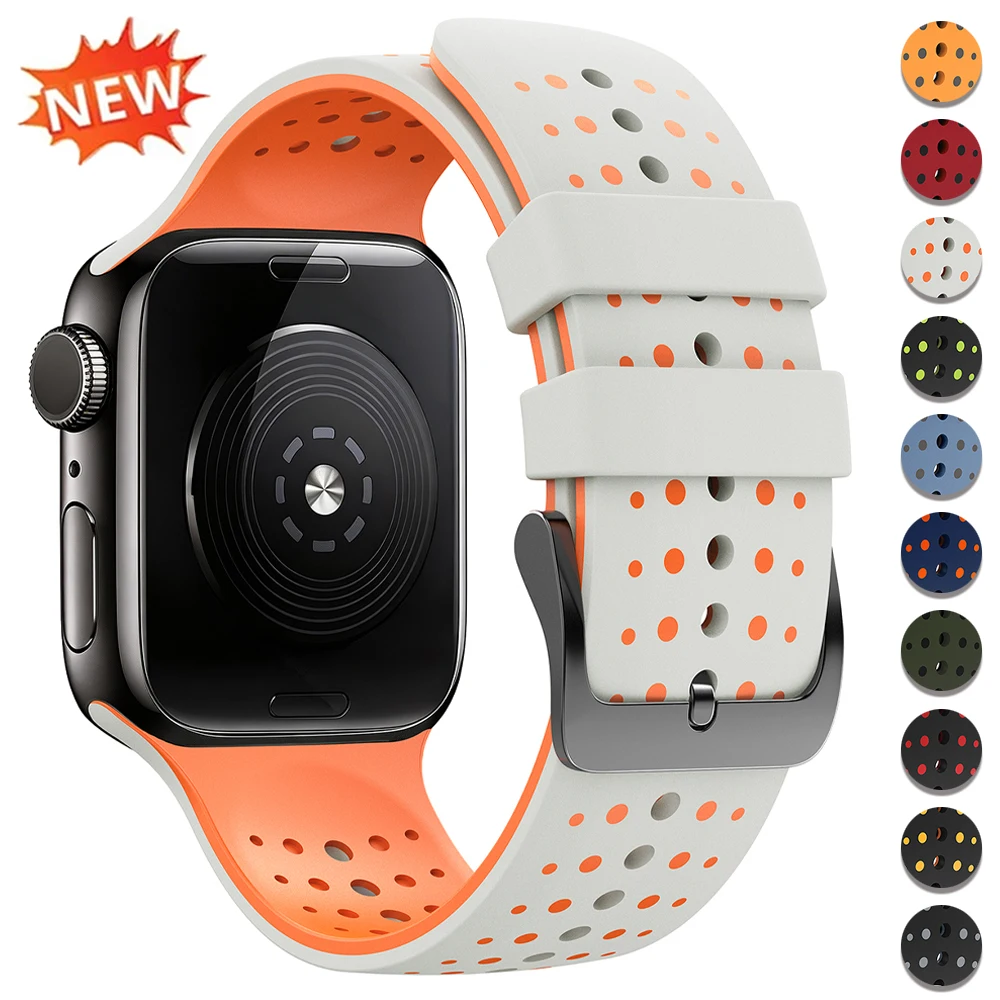Two-Tone Sport Band for Apple Watch Ultra 3/2 49 46 44 45 42mm Silicone Strap for iwatch S11 10 9 8 7 6 SE3 Adjustable Bracelet