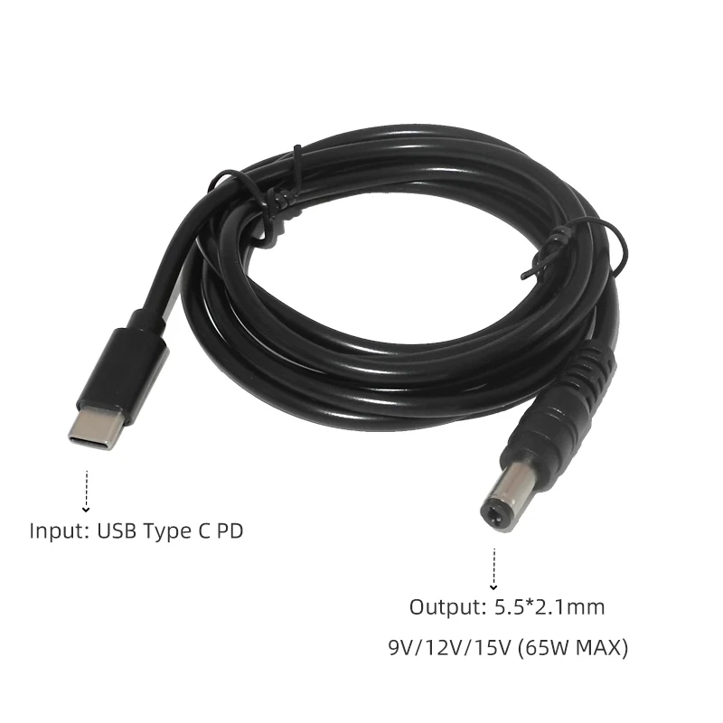 USB Type C PD to DC 5.5x2.1mm Power Supply Cable 9V 12V 15V 65W USB C Cable Adapter for LED Strip TV BOX Camera Wireless Router