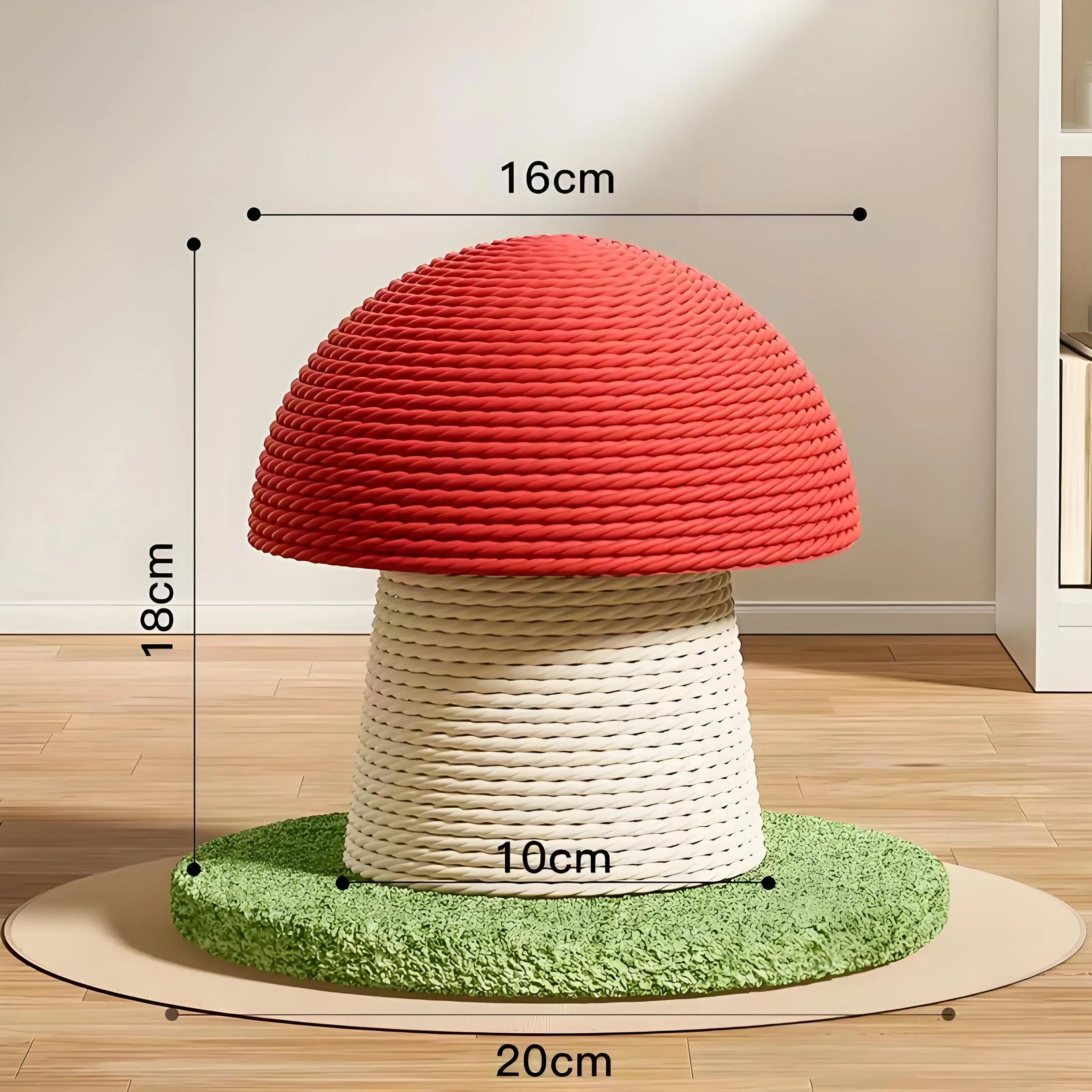 أحمر الفطر القط الخدش ، لعبة السيزال دائم ، المضادة للخدش تسلق القطب ، ديكور لطيف للقطط